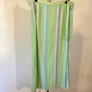 Coldwater Creek Green and White Maxi Wrap Skirt